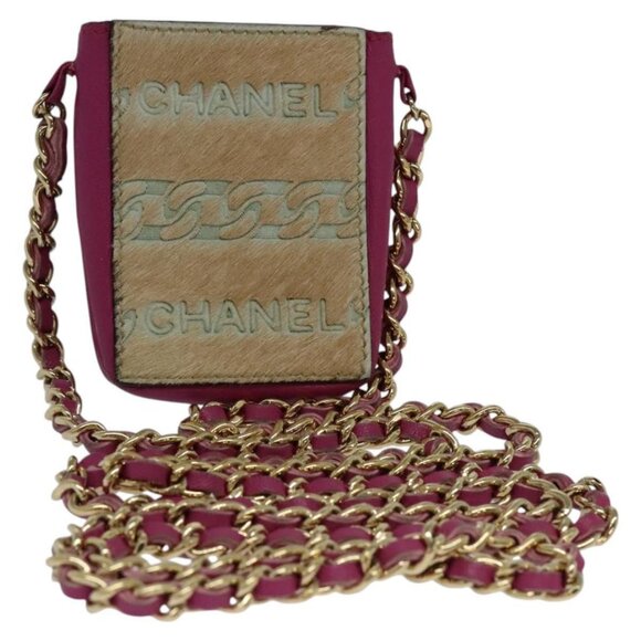 CHANEL Chain Cigarette Case Leather Pink CC Auth